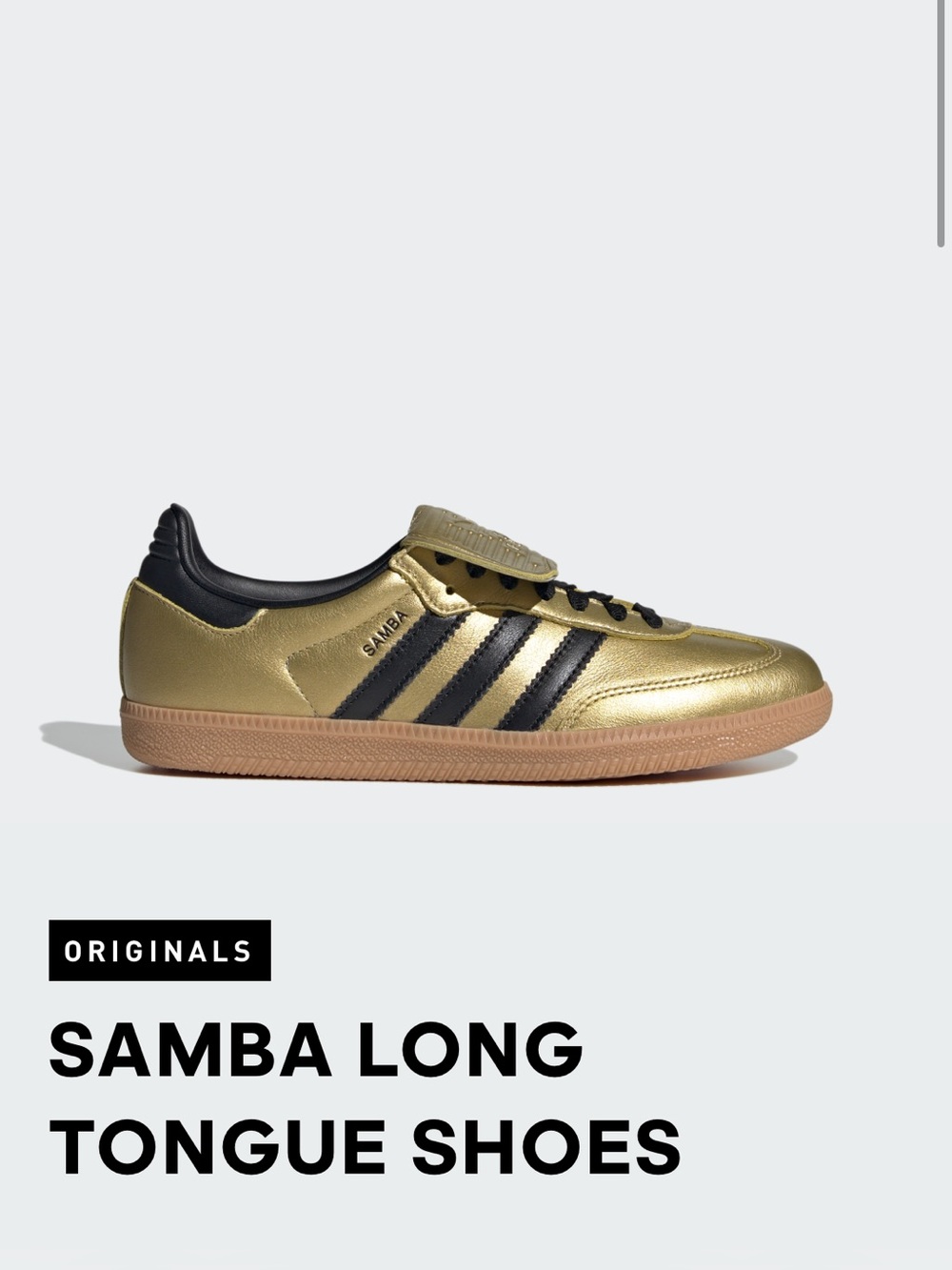 ADIDAS Samba Long Tongue Shoes in Metallic Gold and Black